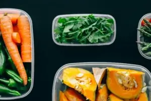 bpa-free plastic food storage with produce inside