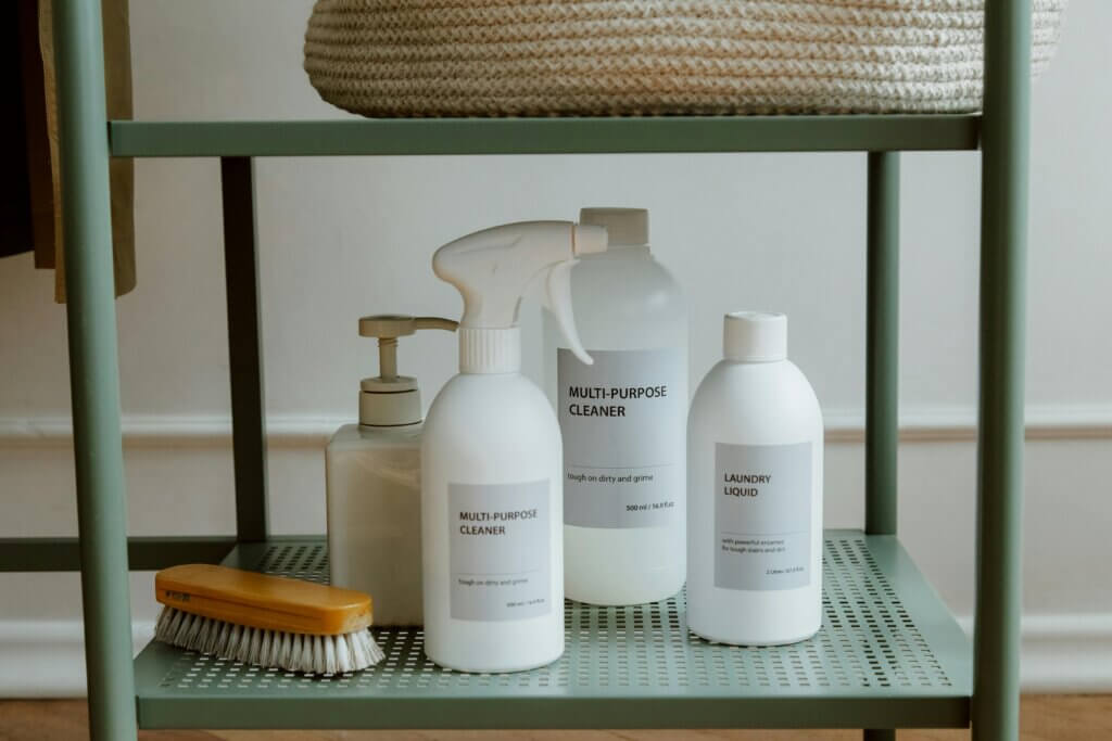 an assortment of non-toxic cleaning products